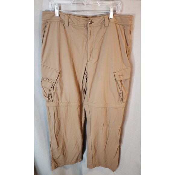 Under Armour 38x32 Brown Ripstop 1205777 Hunt Fish Convertible Mens Cargo Pants - Picture 1 of 7